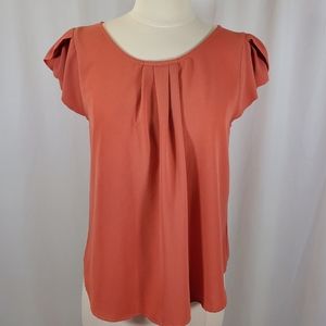 Women's Short Sleeve Blouse Size Medium Ruffled Sleeve Orange Light Weight